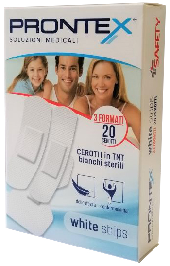 CEROTTO PRONTEX WHITE STRIPS IN TESSUTO NON TESSUTO BIANCO STERILE 3 FORMATI 20 PEZZI - Gruppofarmastore.it