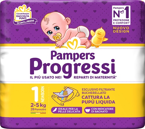 PAMPERS PROGRESSI NEWBORN PANNOLINO 1 2-5KG 28 PEZZI - Gruppofarmastore.it
