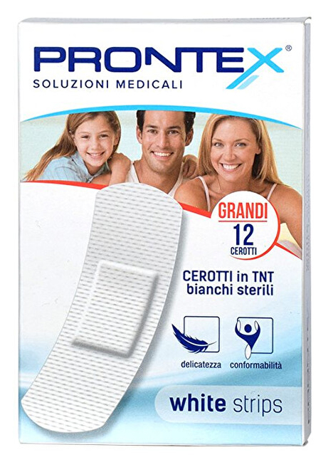 CEROTTO PRONTEX WHITE STRIPS IN TESSUTO NON TESSUTO BIANCO STERILE SCATOLA 12 CEROTTI GRANDI - Gruppofarmastore.it