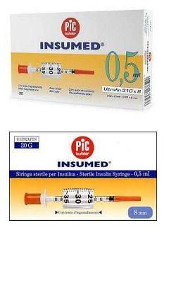 SIRINGA PER INSULINA PIC INSUMED 0,3 ML 100 UI SPAZIO ZERO AGO 30 GAUGE 8 MM 3 SACCHETTI DA 10 PEZZI - Gruppofarmastore.it