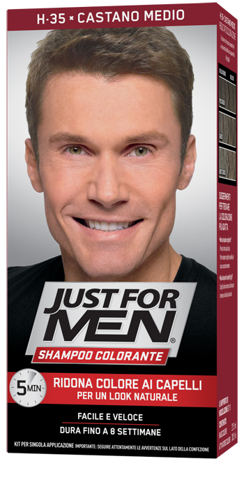 JUST FOR MEN SHAMPOO COLORANTE H35 CASTANO MEDIO ATTIVATORE CHIARO 38,5 ML + BASE COLORE 27,5 ML - Gruppofarmastore.it