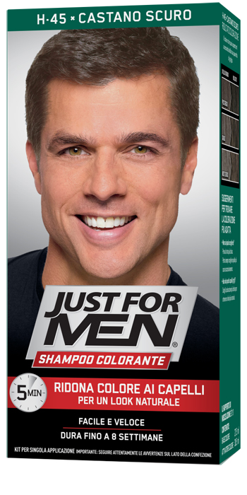 JUST FOR MEN SHAMPOO COLORANTE H45 CASTANO SCURO ATTIVATORE CHIARO 38,5 ML + BASE COLORE 27,5 ML - Gruppofarmastore.it