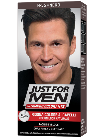 JUST FOR MEN SHAMPOO COLORANTE H55 NERO ATTIVATORE CHIARO 38,5 ML + BASE COLORE 27,5 ML - Gruppofarmastore.it