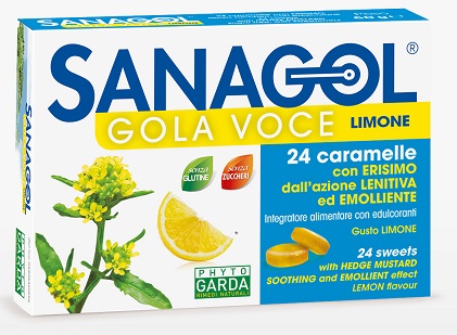 SANAGOL GOLA VOCE SENZA ZUCCHERO LIMONE 24 CARAMELLE - Gruppofarmastore.it