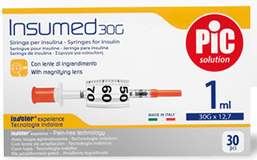 SIRINGA INSULINA PIC INSUMED 1 ML 100 UI AGO GAUGE 30 12,7 MM SENZA SPAZIO MORTO 30 PEZZI - Gruppofarmastore.it