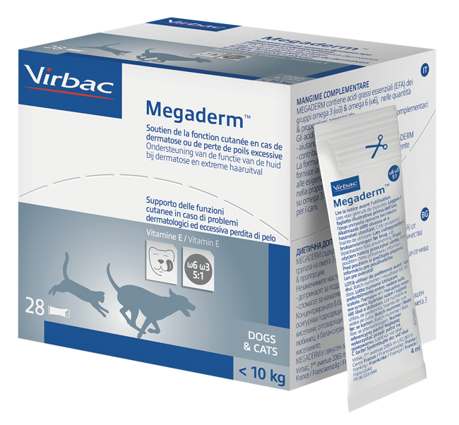 MEGADERM SUPPLEMENTO GATTI E CANI INFERIORI A 10 KG SCATOLA DA 32 SACCHETTI MONODOSE 4 ML - Gruppofarmastore.it