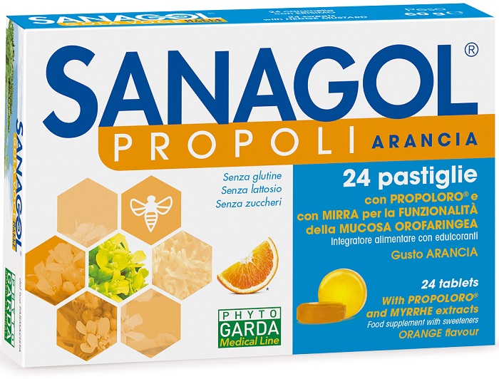 SANAGOL PROPOLI SENZA ZUCCHERO ARANCIA 24 CARAMELLE - Gruppofarmastore.it