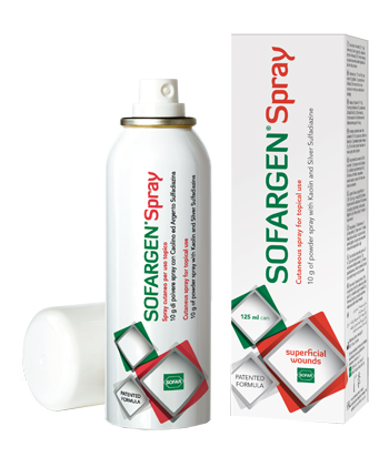 MEDICAZIONE IN POLVERE SPRAY CON CAOLINO E ARGENTO SULFADIAZINA 1% SOFARGEN SPRAY 10 G BOMBOLETTA PRESSURIZZATA 125 ML - Gruppofarmastore.it