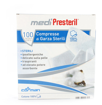 GARZA COMPRESSA MEDIPRESTERIL FU STERILE MONOUSO 10X10CM 100PEZZI - Gruppofarmastore.it