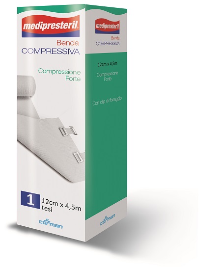 BENDA MEDIPRESTERIL COMPRESSIONE FORTE M4,5X12CM TESI CON CLIP DI FISSAGGIO - Gruppofarmastore.it