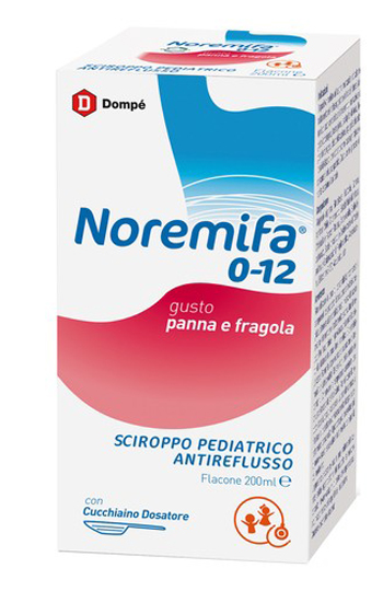 SCIROPPO PEDIATRICO ANTIREFLUSSO NOREMIFA 0-12 FLACONE 200 ML GUSTO PANNA E FRAGOLA - Gruppofarmastore.it