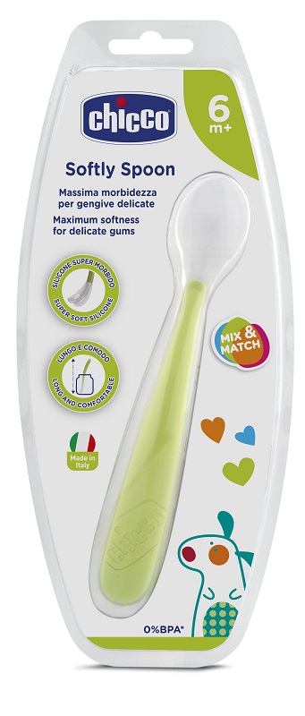 CHICCO CUCCHIAIO MORBIDO SILICONE 6M+ VERDE UP - Gruppofarmastore.it