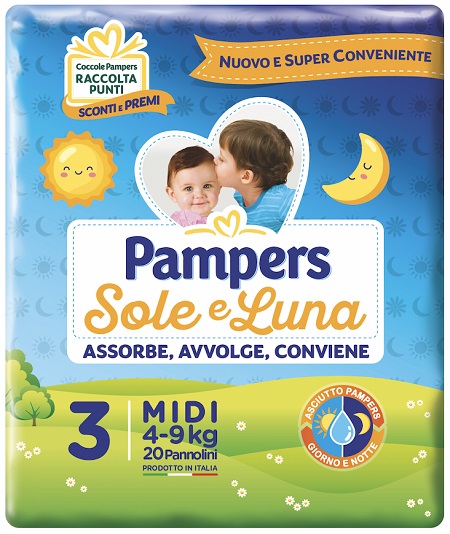 PANNOLINO PER BAMBINO PAMPERS SOLE & LUNA MIDI 20 PEZZI - Gruppofarmastore.it