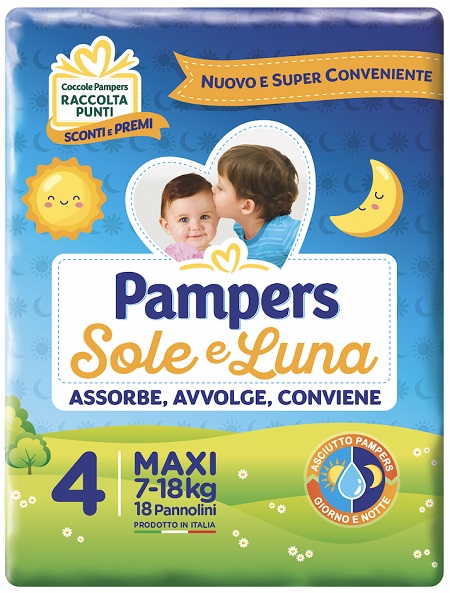 PANNOLINO PER BAMBINO PAMPERS SOLE & LUNA MAXI 18 PEZZI - Gruppofarmastore.it