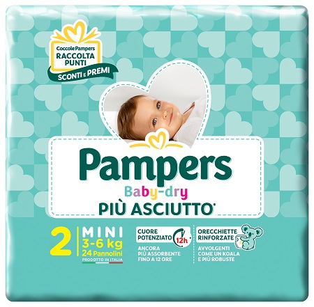 PANNOLINI PER BAMBINI PAMPERS BABY DRY DOWNCOUNT NO FLASH MINI 24 PEZZI BUONO SCONTO - Gruppofarmastore.it