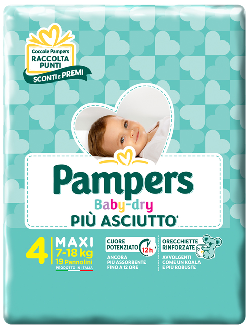 PANNOLINI PER BAMBINI PAMPERS BABY DRY DOWNCOUNT NO FLASH MAXI 19 PEZZI - Gruppofarmastore.it