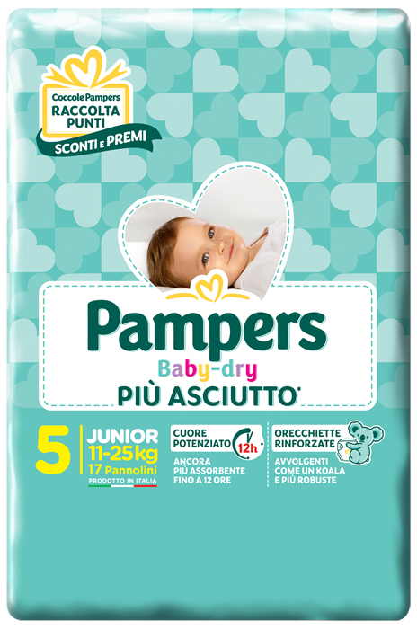PANNOLINI PER BAMBINI PAMPERS BABY DRY DOWNCOUNT NO FLASH JUNIOR 17 PEZZI - Gruppofarmastore.it