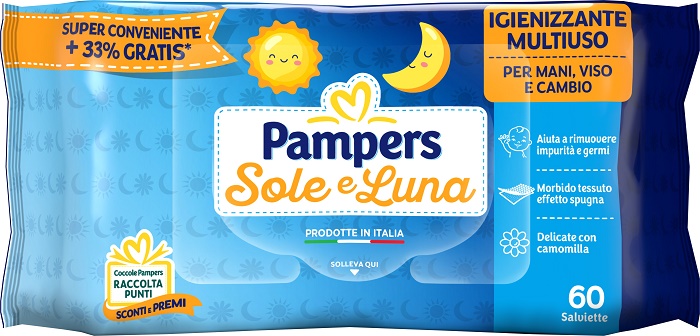PAMPERS WIPES SOLE & LUNA EFFETTO SPUGNA 60 SALVIETTE - Gruppofarmastore.it