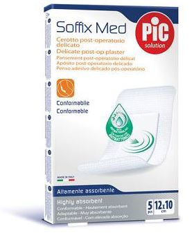 CEROTTO PIC SOFFIX MED IN TNT CON TAMPONE CENTRALE ASSORBENTE STERILE MONOUSO 10X12 CM ANTIBATTERICO 5 PEZZI - Gruppofarmastore.it