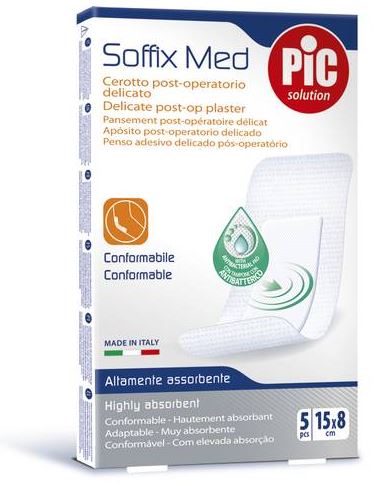 CEROTTO PIC SOFFIX MED IN TNT CON TAMPONE CENTRALE ASSORBENTE STERILE MONOUSO 15X8 CM ANTIBATTERICO 5 PEZZI - Gruppofarmastore.it