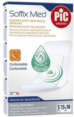 CEROTTO PIC SOFFIX MED IN TNT CON TAMPONE CENTRALE ASSORBENTE STERILE MONOUSO 10X15 CM ANTIBATTERICO 5 PEZZI - Gruppofarmastore.it