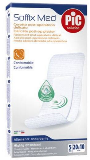 CEROTTO PIC SOFFIX MED IN TNT CON TAMPONE CENTRALE ASSORBENTE STERILE MONOUSO 10X20 CM ANTIBATTERICO 5 PEZZI - Gruppofarmastore.it