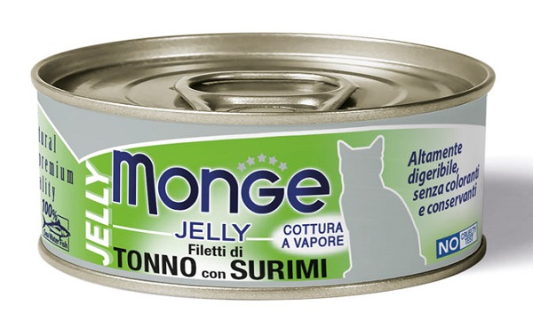 MONGE NATURAL QUALITY GATTO MONGE JELLY FILETTI DI TONNO/SURIMI 80 G - Gruppofarmastore.it