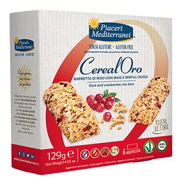 PIACERI MEDITERRANEI CEREALORO BARRETTA DI RISO CON MAIS E MIRTILLI ROSSI 6 PEZZI DA 21,5 G - Gruppofarmastore.it