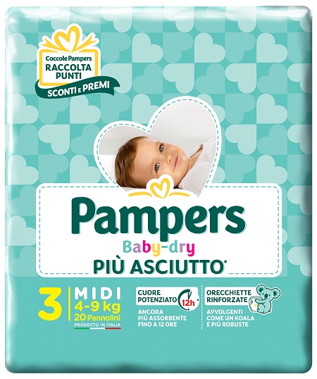 PAMPERS BABY DRY DOWNCOUNT MIDI 20 PEZZI - Gruppofarmastore.it