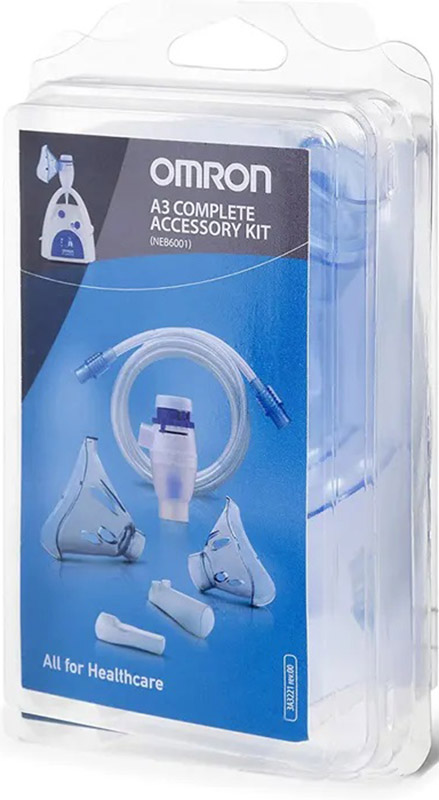 OMRON A3 COMPLETE KIT RICAMBIO AMPOLLA REGOLABILE + TUBO + MASCHERINA PEDIATRICA + MASCHERINA ADULTI + FORCELLE NASALI + BOCCAGLIO - Gruppofarmastore.it