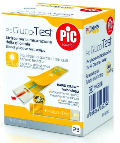 STRISCE MISURAZIONE GLICEMIA PIC GLUCOTEST 25 PEZZI - Gruppofarmastore.it