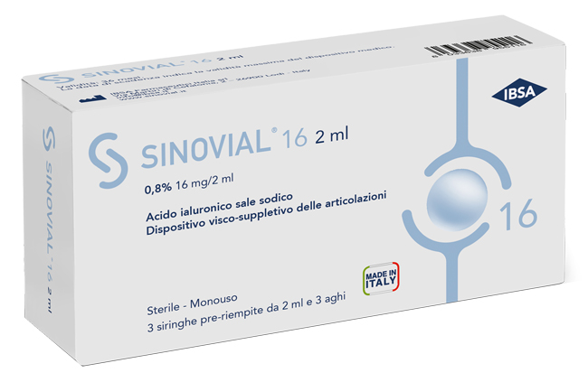 SIRINGA INTRA-ARTICOLARE SINOVIAL 16 ACIDO IALURONICO SALE SODICO 0,8% 16MG/2ML 3 SIRINGHE X 2ML + 3 AGHI - Gruppofarmastore.it