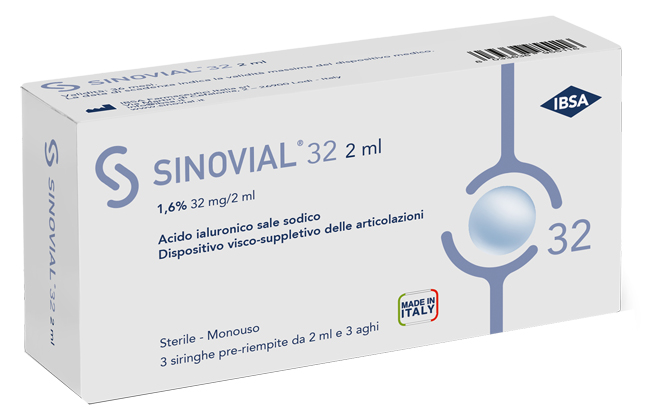 SIRINGA INTRA-ARTICOLARE SINOVIAL 32 ACIDO IALURONICO SALE SODICO 1,6% 32MG/2ML 3 SIRINGHE X 2ML + 3 AGHI - Gruppofarmastore.it