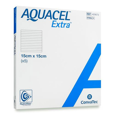 MEDICAZIONE IN HYDROFIBER STERILE COSTITUITA FIBRE IDROCOLLOIDI DI CARBOSSIMETILCELLULOSA SODICA PURA AQUACEL EXTRA 15X15 5 PEZZI - Gruppofarmastore.it