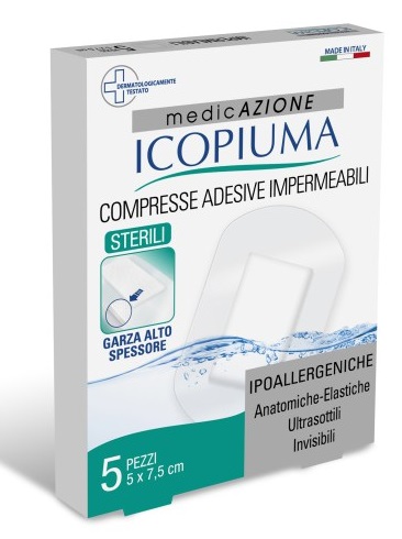 GARZA COMPRESSA ICOPIUMA MEDICATA POSTOPERATORIA 5X7,5 CM 5 PEZZI - Gruppofarmastore.it