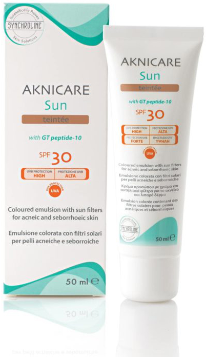CREMA COLORATA PROTETTIVA SOLARE PER PELLE ACNEICA AKNICARE SUN TEINTEE' DORE' TUBETTO 50 ML - Gruppofarmastore.it