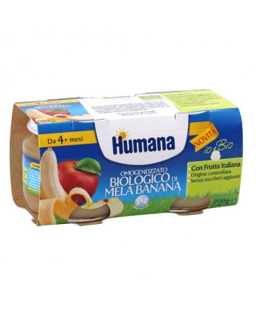 HUMANA OMOGENEIZZATO MELA/BANANA BIO 2 VASETTI 100 G - Gruppofarmastore.it