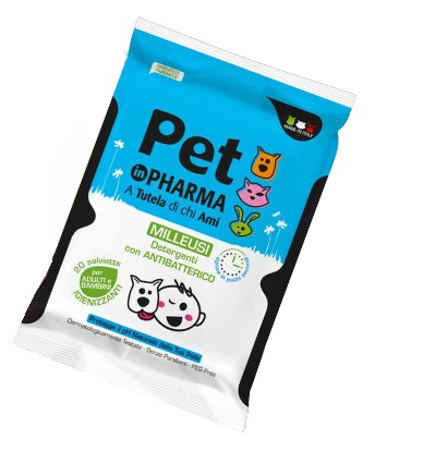 PET IN PHARMA SALVIETTE UMIDIFICATE IGIENIZZANTI CON ANTIBATTERICO PER ADULTI E BAMBINI 20 PEZZI - Gruppofarmastore.it