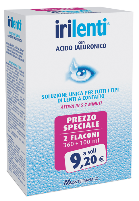 SOLUZIONE UNICA PER LENTI A CONTATTO IRILENTI CON ACIDO IALURONICO 2 FLACONI DA 360 ML + 100 ML - Gruppofarmastore.it