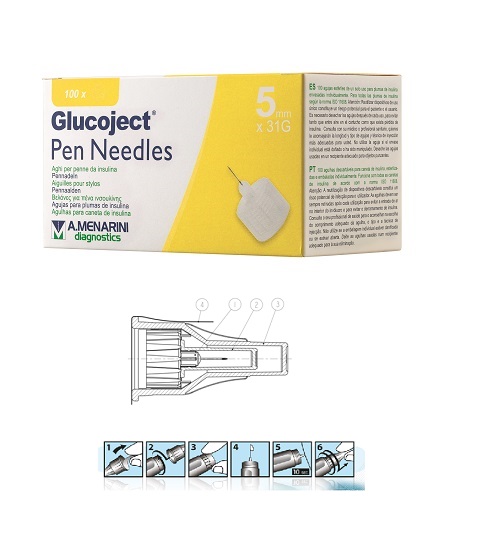 AGO PER PENNA DA INSULINA GLUCOJECT LUNGHEZZA 5 MM GAUGE 31 100 PEZZI - Gruppofarmastore.it