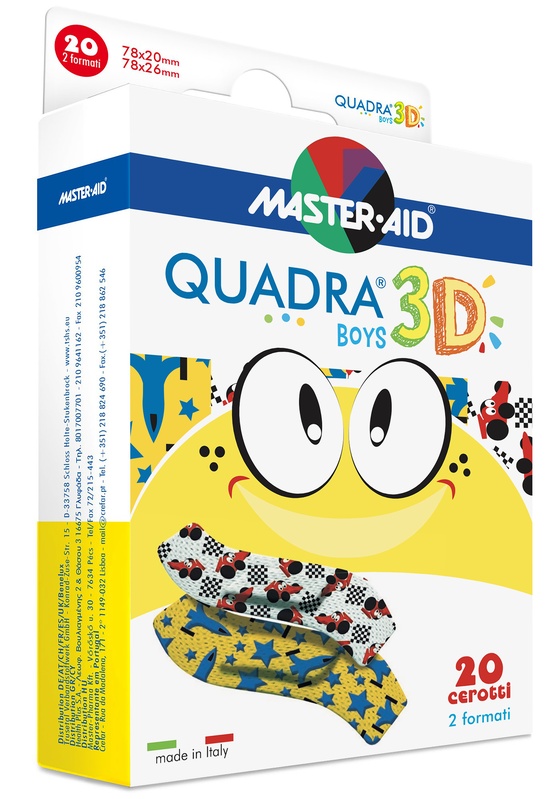 CEROTTO MASTER-AID QUADRA 3D BOYS 20 PEZZI ASSORTITI - Gruppofarmastore.it