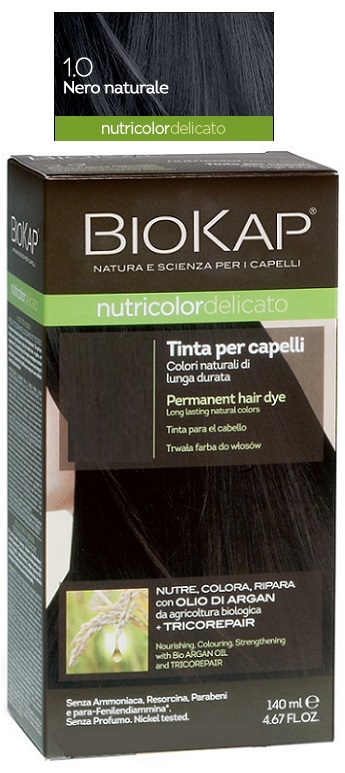 BIOKAP NUTRICOLOR DELICATO 1,0 NERO NATURALE TINTA TUBO + FLACONE - Gruppofarmastore.it