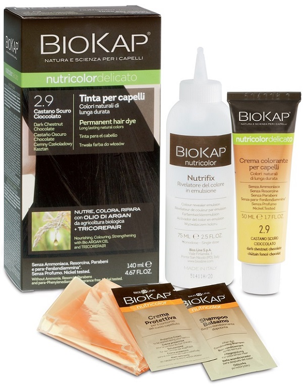 BIOKAP NUTRICOLOR DELICATO 2,9 CASTANO SCURO CIOCCOLATO TINTA TUBO + FLACONE - Gruppofarmastore.it