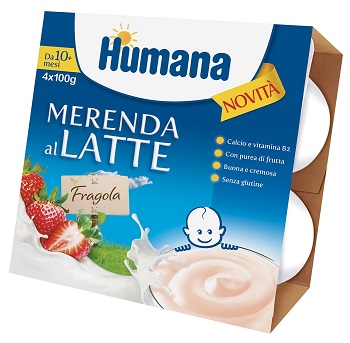 HUMANA MERENDA AL LATTE GUSTO FRAGOLA 100 G 4 PEZZI - Gruppofarmastore.it