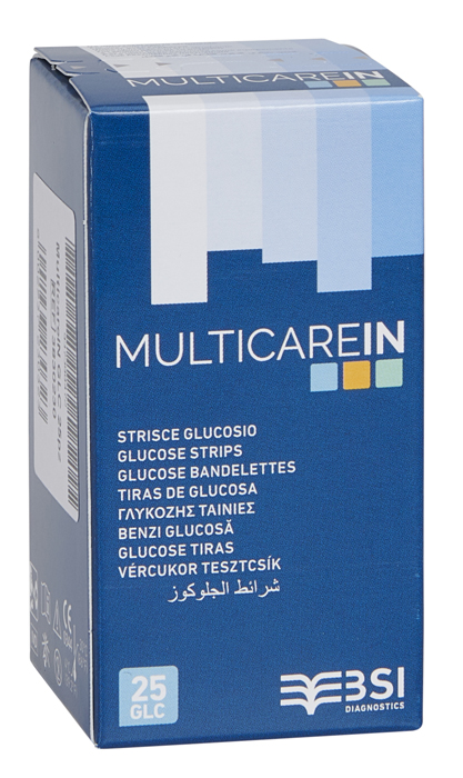 STRISCE MISURAZIONE GLICEMIA MULTICARE IN GLUCOSIO ELETTRODO 25 PEZZI - Gruppofarmastore.it