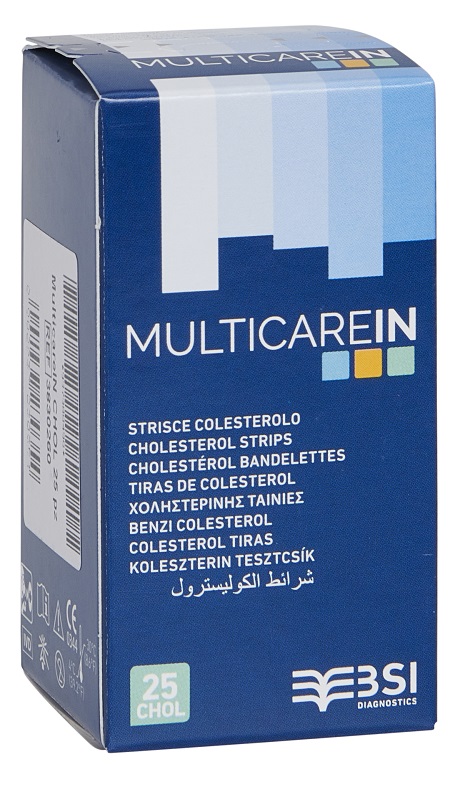 TEST COLESTEROLEMIA MULTICARE IN COLESTEROLO IN STRISCE CON ASPIRAZIONE CAPILLARE 25 PEZZI - Gruppofarmastore.it