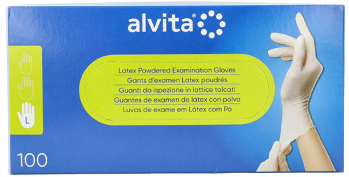 GUANTI DA ISPEZIONE ALVITA IN LATTICE TALCATI L 100 PEZZI - Gruppofarmastore.it