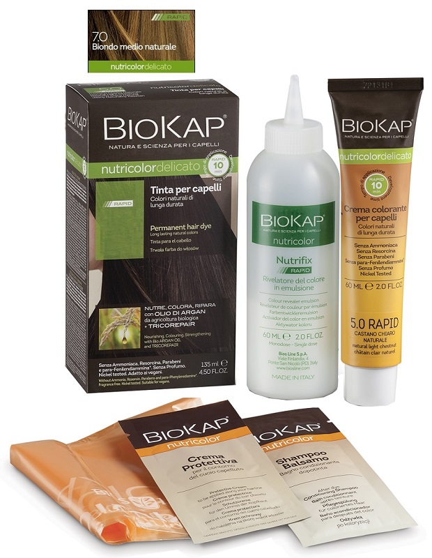 BIOS LINE  BIOKAP NUTRICOLOR DELICATO RAPID TINTA 7,0 BIONDO MEDIO NATURALE 135 ML - Gruppofarmastore.it