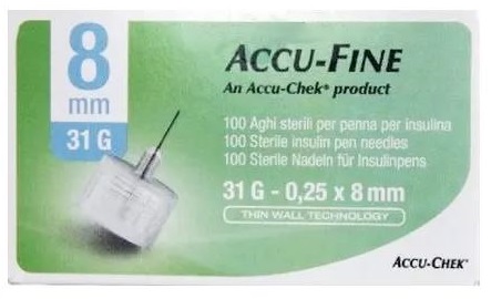 AGO PER PENNA DA INSULINA ACCU-FINE PEN NEEDLE ACCU-CHEK GAUGE 31 X 8MM 100 PEZZI - Gruppofarmastore.it