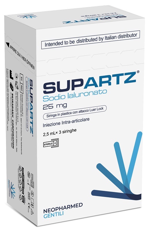 SIRINGA PRERIEMPITA INTRA-ARTICOLARE SUPARTZ ACIDO IALURONICO 25 MG 2,5 ML 3 PEZZI - Gruppofarmastore.it